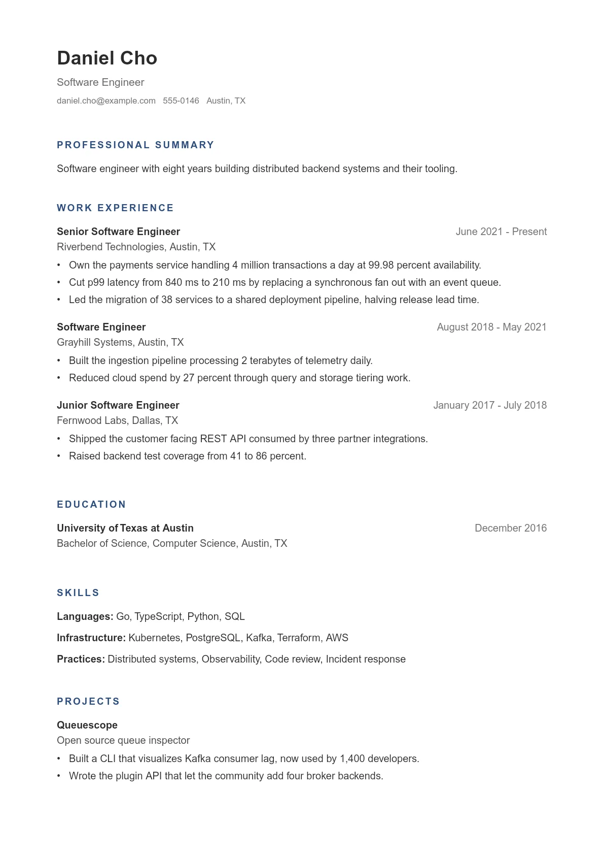 Minimal resume template preview